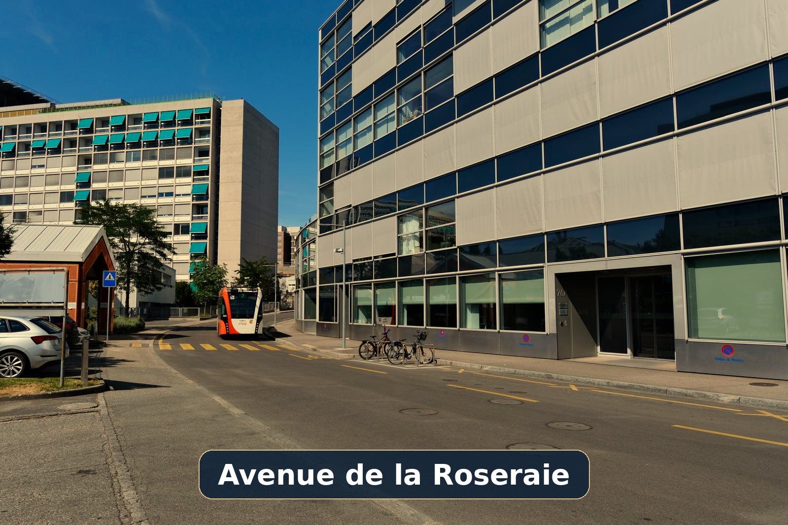 Avenue de la Roseraie, Bushaltestelle vor der Praxis